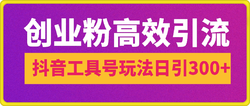 创业粉高效引流，抖音工具号玩法，日引300+，不要成为学习高手，要成为实战高手